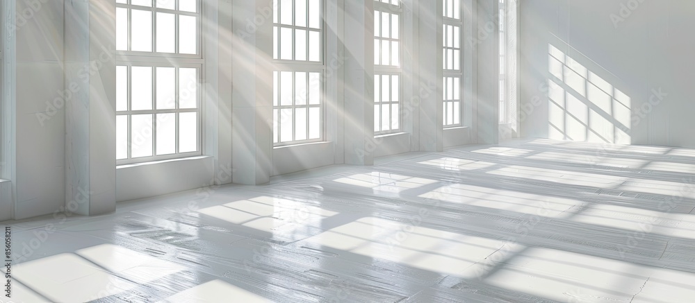 Aufkleber Light shining through the windows in white empty room. with copy space image. Place for adding text or design