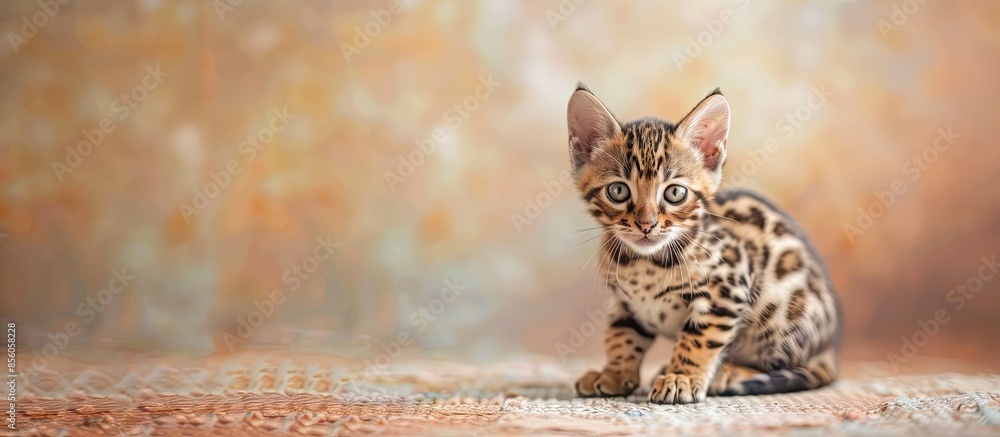 Poster bengal cats babys leopard kitten pastel background baby. with copy space image. place for adding tex