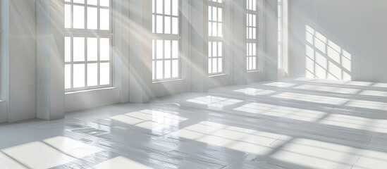 Light shining through the windows in white empty room. with copy space image. Place for adding text or design