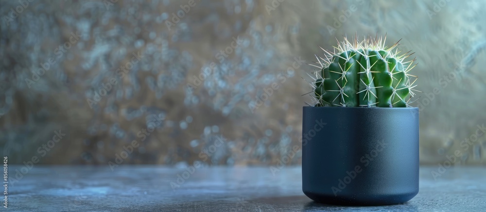 Poster Mini cactus ornamental plant in black pot. with copy space image. Place for adding text or design