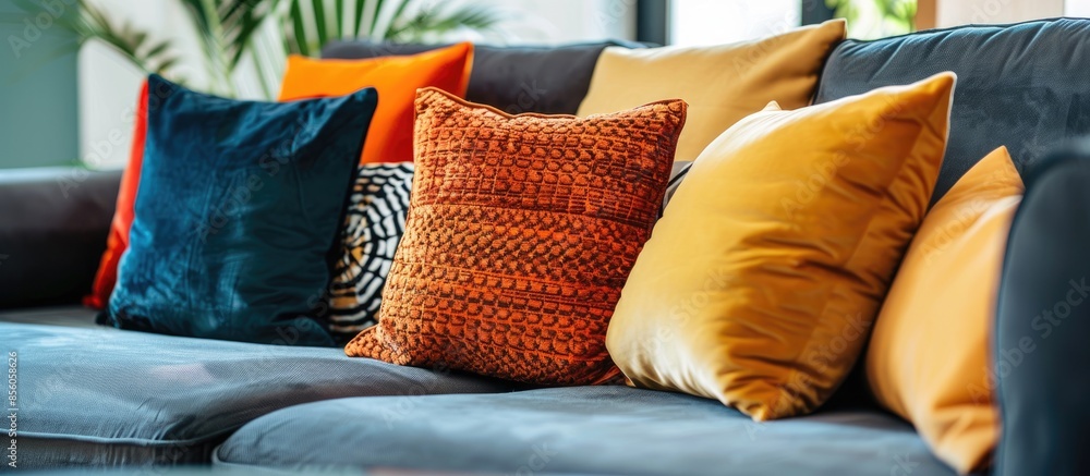 Poster view of cushions on a couch. with copy space image. place for adding text or design