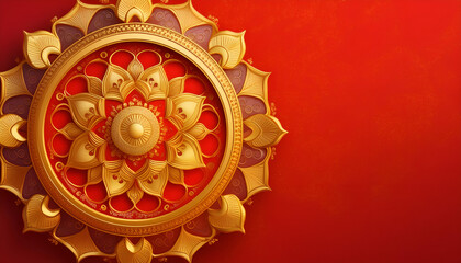 Obraz premium Gold Floral Design on Red Background. Festival Greeting card and banner