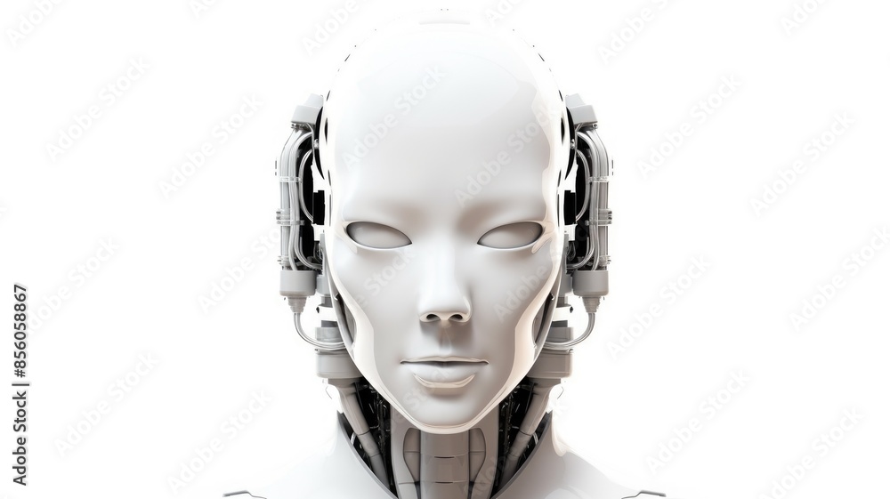 Poster android head close up with humanoid features. futuristic robot face. aig35.