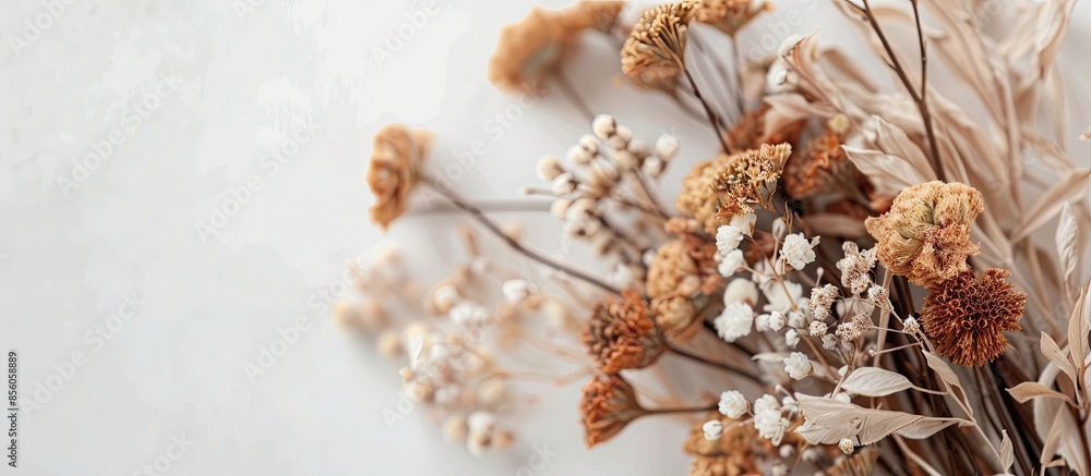 Aufkleber Bouquet of dry flowers close-up on a light background. with copy space image. Place for adding text or design