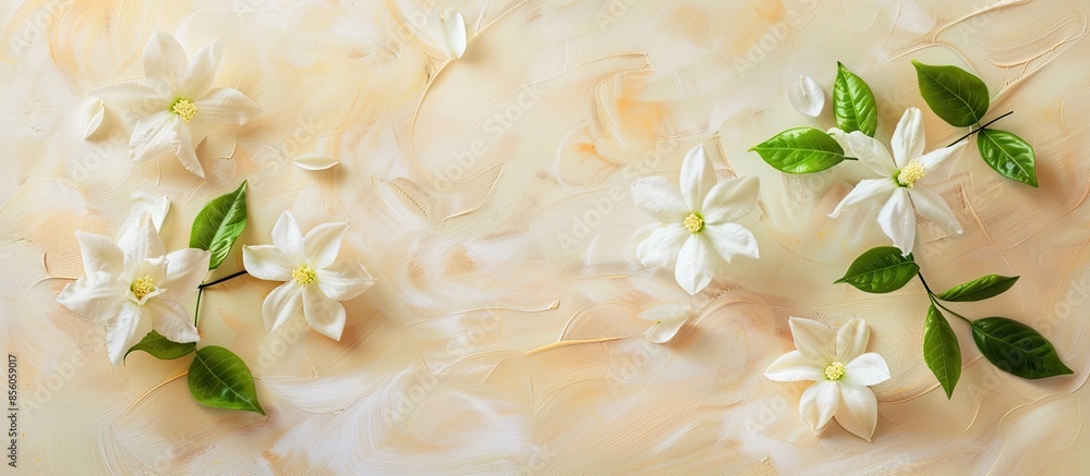 Poster cape flower bath jasmine placed isolated on a pastel background. with copy space image. place for ad