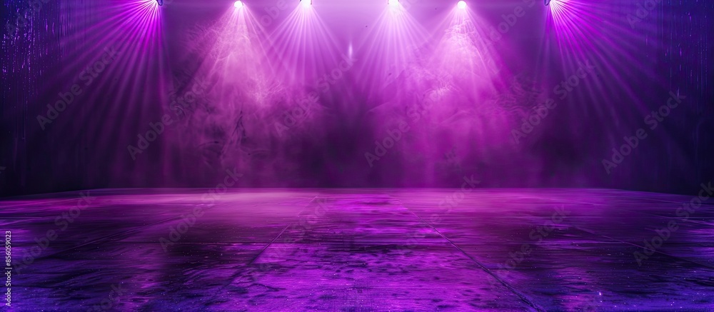 Poster empty stage with purple spotlight background. with copy space image. Place for adding text or design