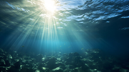 Fototapeta premium Dark blue ocean surface seen from underwater