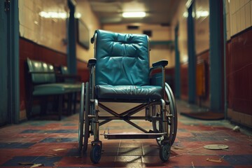 Obraz premium Wheelchair in Abandoned Hospital Hallway