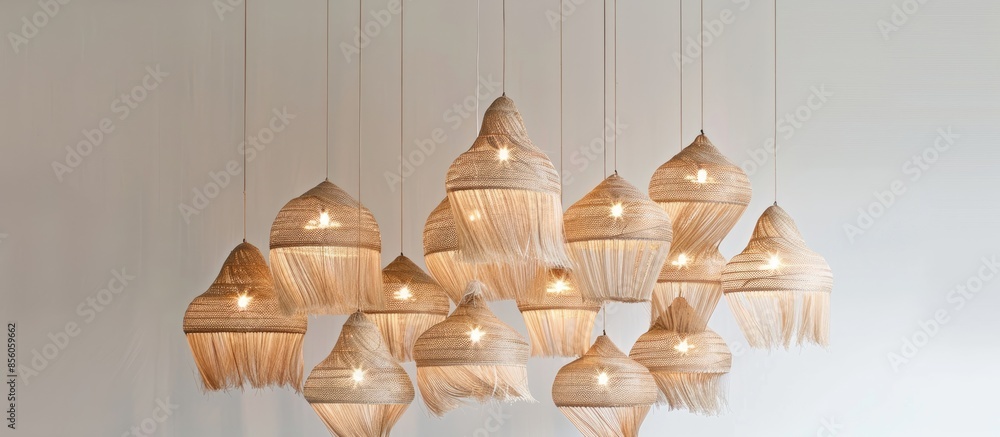 Aufkleber special design natural raffia paper chandelier home. with copy space image. Place for adding text or design