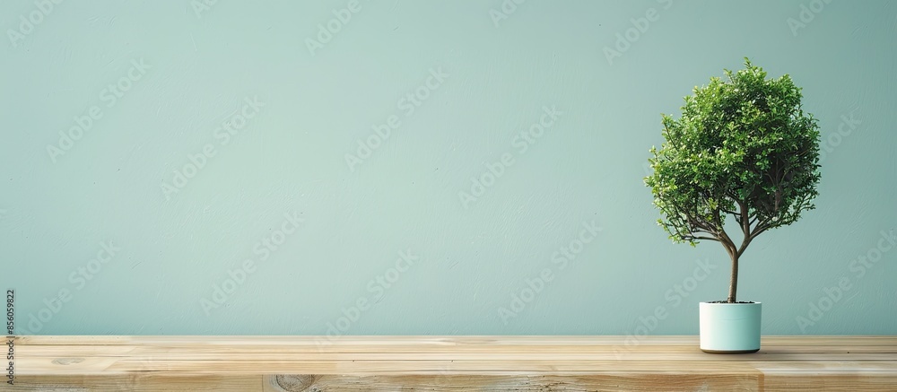 Poster small tree on wood table. with copy space image. Place for adding text or design