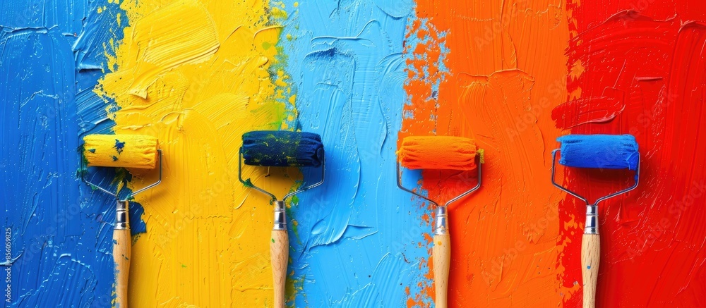 Poster Four color roller brushes. with copy space image. Place for adding text or design
