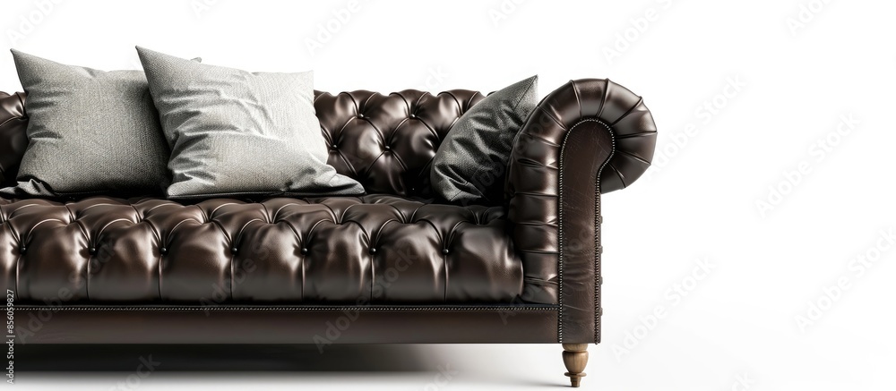 Aufkleber the dark leather sofa with pillows isolated on a white background. with copy space image. place for 