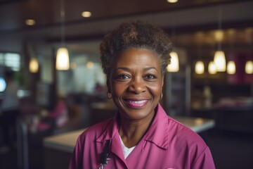 Fototapeta premium Portrait of a middle aged African American female janitor in uniform