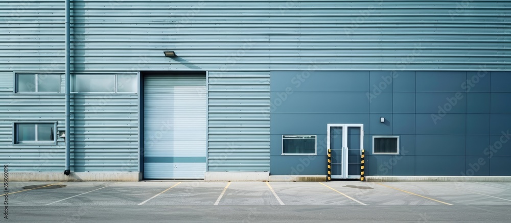 Poster exterior of a modern warehouse with a small office unit. copy space image. place for adding text or 