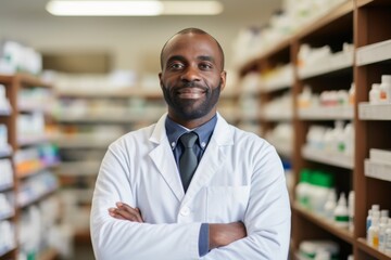 Obraz premium Portrait of a middle aged male pharmacy worker