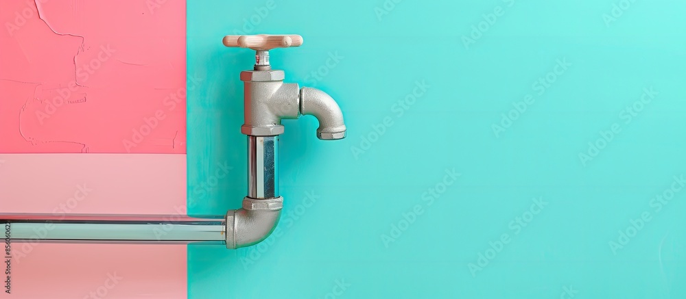 Poster plumber tube for water isolated on a pastel background. with copy space image. place for adding text