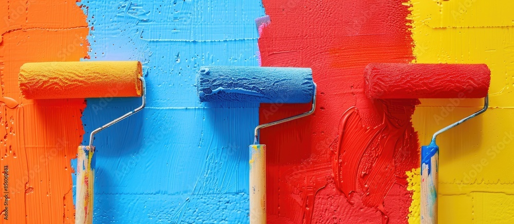 Poster painting the house. paint rollers. with copy space image. place for adding text or design
