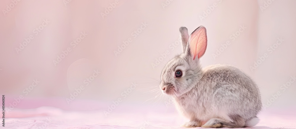 Poster grey rabbit on a pastel background  Isolated  Nature. with copy space image. Place for adding text or design