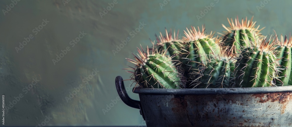 Poster cactus in old pan . with copy space image. Place for adding text or design