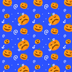 Halloween Pattern with Pumpkins, Skull Spooky Cartoon Style Premium Vector