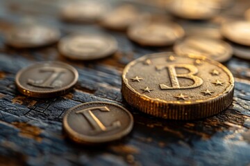 Bitcoin and Cryptocurrency Coins Close-up