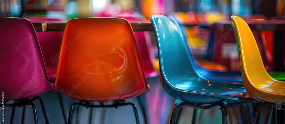 Poster Image Of Colored Chairs blurry and noise. with copy space image. Place for adding text or design