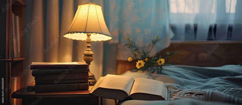 Aufkleber A beautiful bedside reading lamp. . with copy space image. Place for adding text or design
