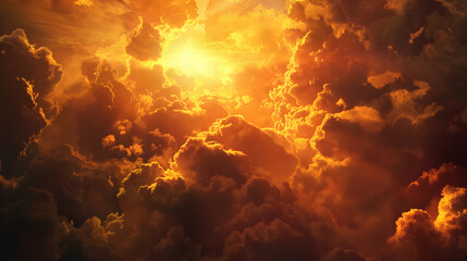 paisagem de nuvens ardente com luz brilhante brilhando