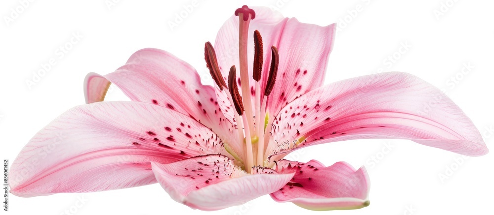 Poster close up photo of a beautiful pink lily. isolated on white background. with copy space image. place 