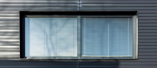 Modern Silver Aluminium Metal Blinds Build in Window. with copy space image. Place for adding text or design