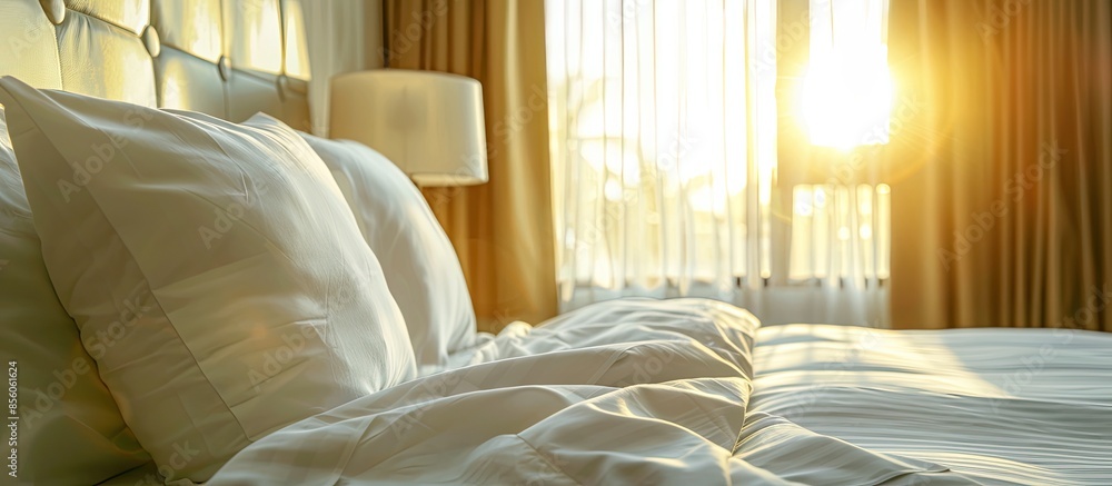 Aufkleber bedroom luxury design and pillow in hotel. selective focus and soft flare sunlight. with copy space 