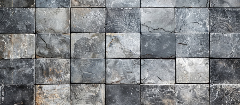 Fototapete old stone tile texture grey square line of different gray tiles background. with copy space image. Place for adding text or design