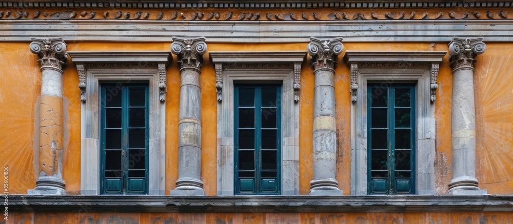 Poster windows and columns in ancient buildings. with copy space image. place for adding text or design