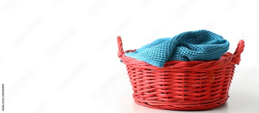Aufkleber clean cloth on red basket ready to dried in isolated white. with copy space image. place for adding 