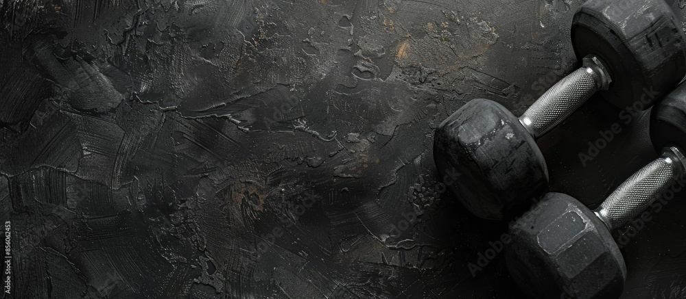Poster Workout sheet for fitness on a black background. Copy space image. Place for adding text or design