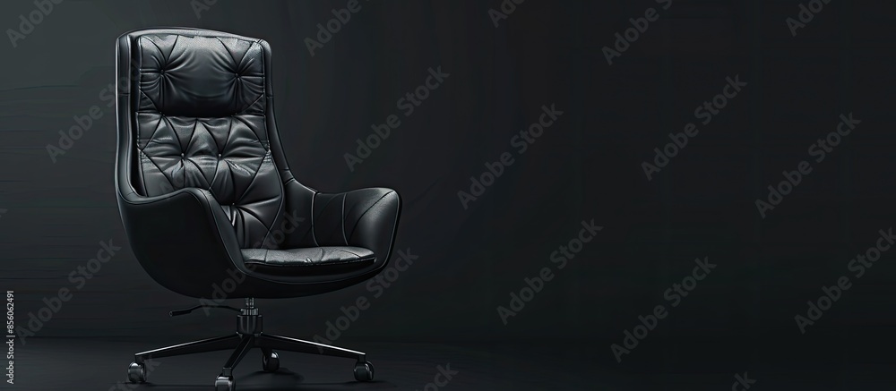 Poster isolated black leather and fabric office armchair. with copy space image. place for adding text or d