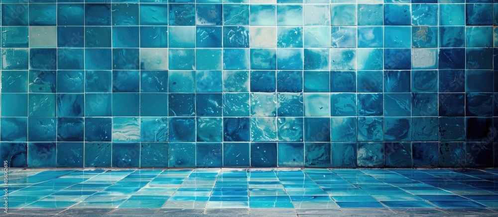 Aufkleber blue square tile in the bathroom background. with copy space image. Place for adding text or design