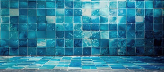 blue square tile in the bathroom background. with copy space image. Place for adding text or design