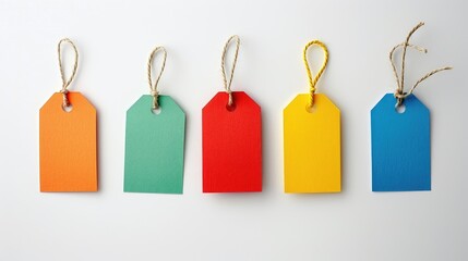 Colorful paper price tags on white background