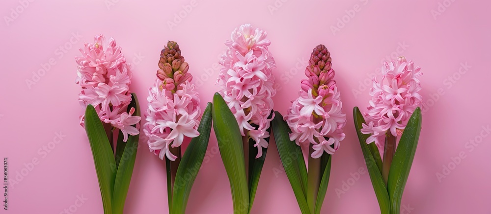 Poster opening pink hyacinth, process over a few days, isolated on pastel background. with copy space image