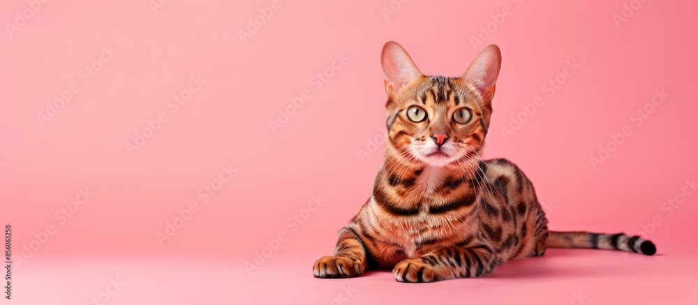 Poster Bengal cat pastel background Cat  Isolated  transparent  Bengal. with copy space image. Place for adding text or design