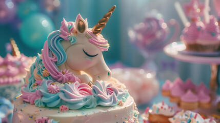 Unicorn themed cake at a birthday party