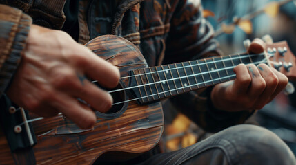 Obraz premium Close up of hands playing a ukulele
