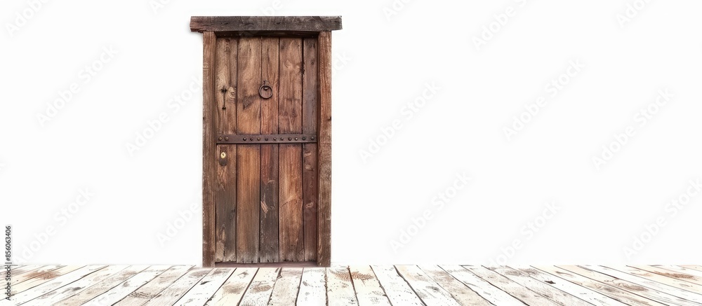 Poster Door made of wood on white background. with copy space image. Place for adding text or design