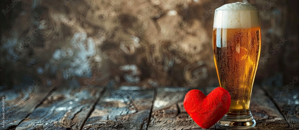 Poster A glass of light beer for Valentine's day and a red heart. with copy space image. Place for adding text or design