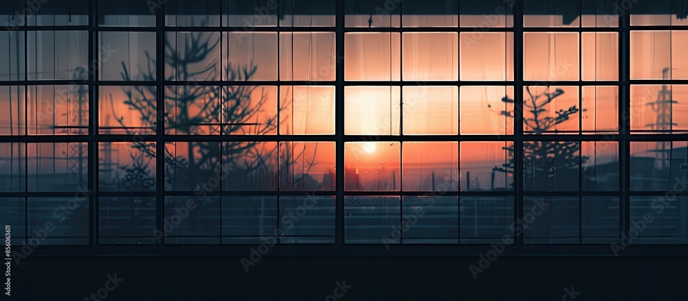 Poster Halftone with lines of winter sunset through a windows. with copy space image. Place for adding text or design