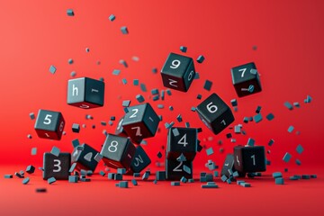 Falling Numbers and Letters on Red Background
