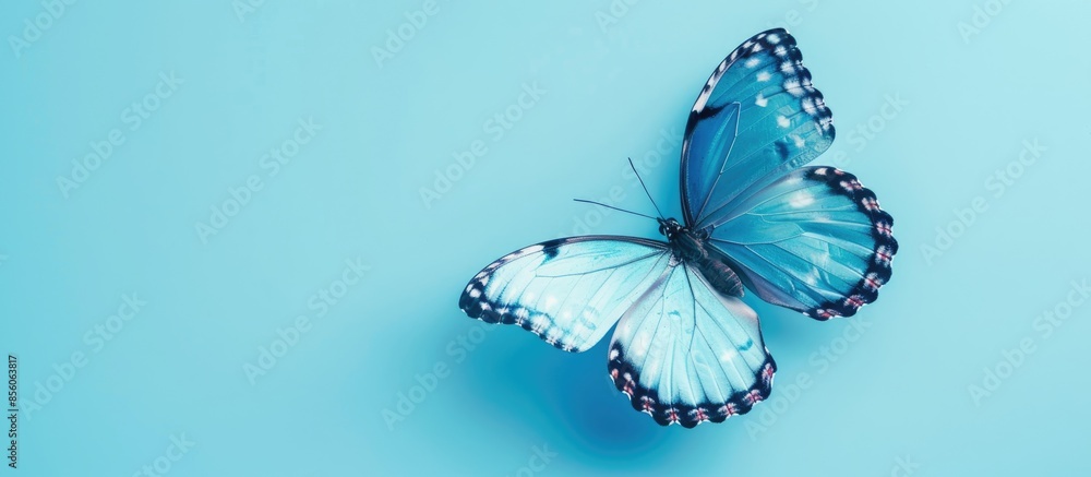 Poster butterfly bright blue pastel background summer isolated. with copy space image. place for adding tex