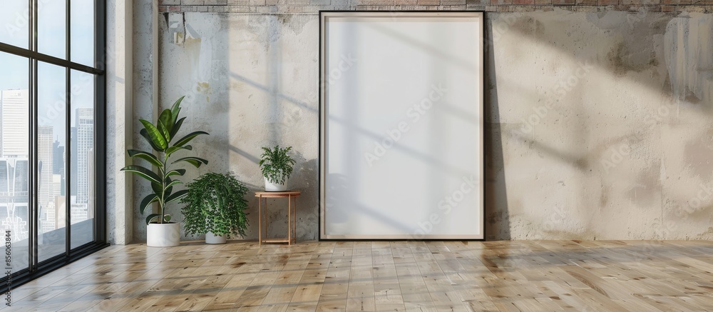 Poster white poster frame in wooden room,mock up for your content. with copy space image. Place for adding text or design