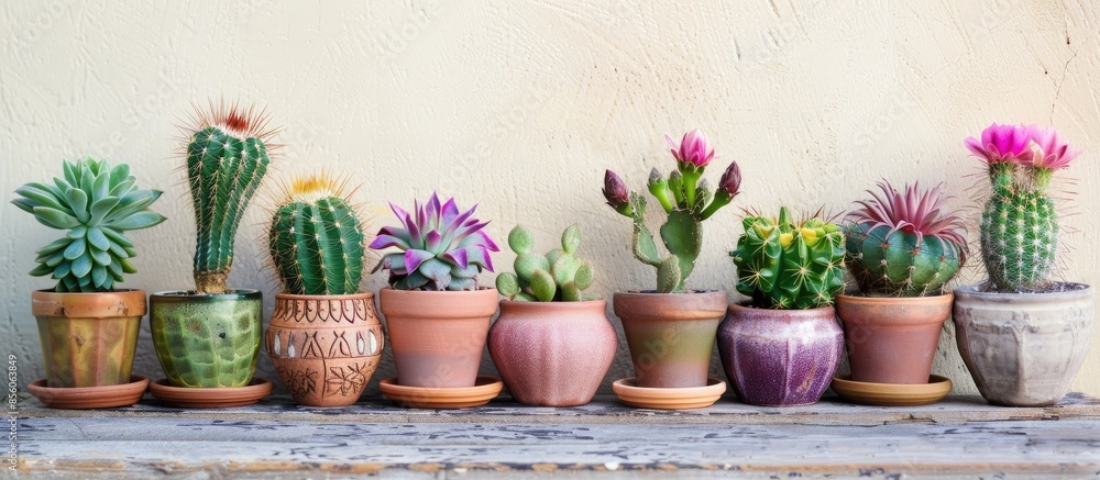 Leinwandbilder small cactus in beautiful pots. with copy space image. place for adding text or design